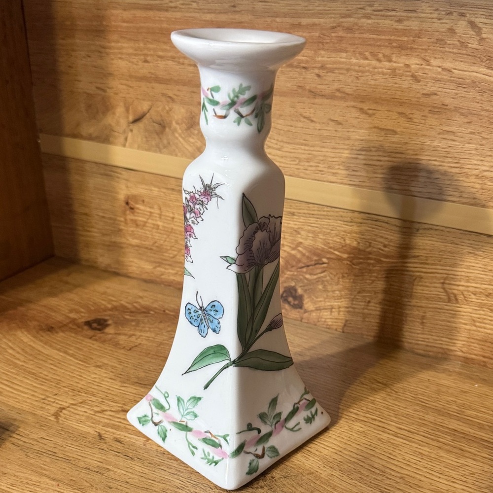 Just 1 Vintage 1995 White Ceramic Candle Holder with Butterfly and dragonfly